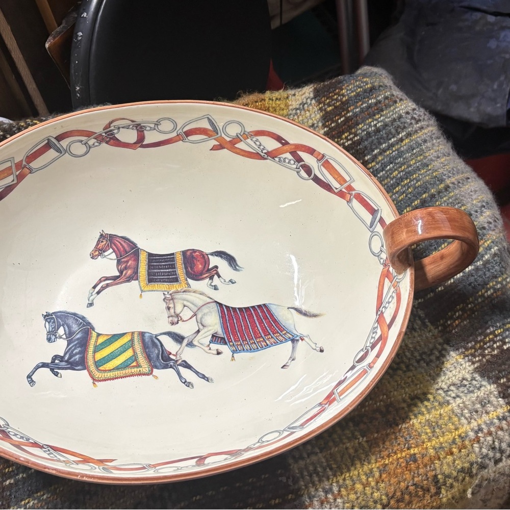 Source Unknown Red and Brown Ceramic Art Plate